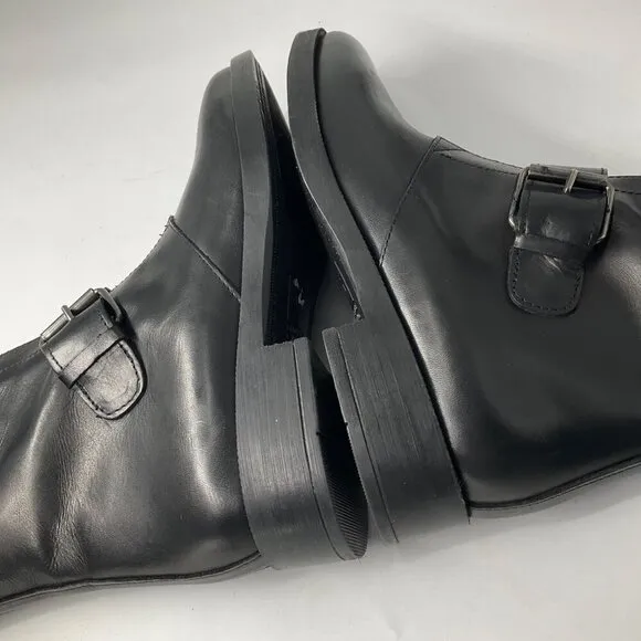 Emanuele Crasto Womens Black Leather Buckle Boots Size 6.5 casual dark academia