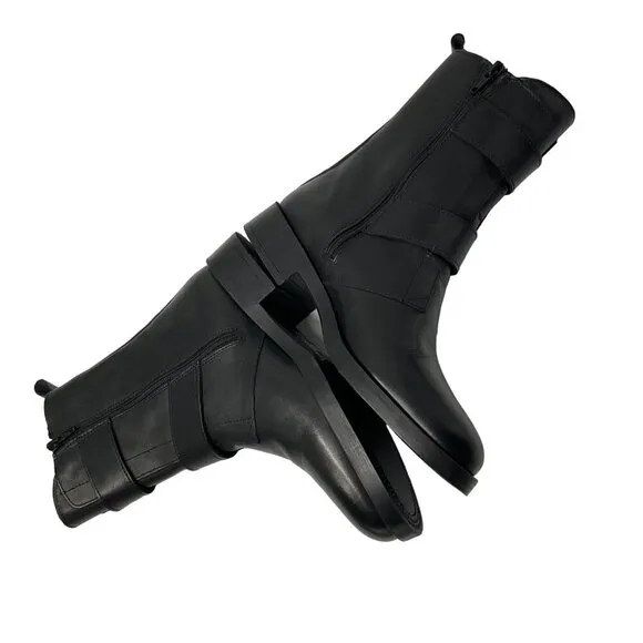Emanuele Crasto Womens Black Leather Buckle Boots Size 6.5 casual dark academia
