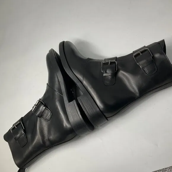 Emanuele Crasto Womens Black Leather Buckle Boots Size 6.5 casual dark academia