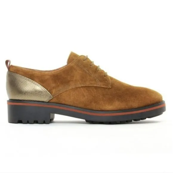Emilie Karston Onaka Lace Up Derby Shoes Caramel Nubuck Suede Leather 39/7.5