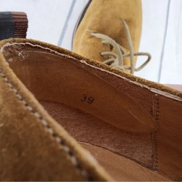 Emilie Karston Onaka Lace Up Derby Shoes Caramel Nubuck Suede Leather 39/7.5
