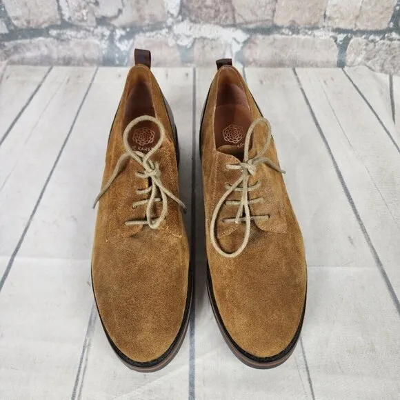 Emilie Karston Onaka Lace Up Derby Shoes Caramel Nubuck Suede Leather 39/7.5