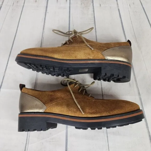 Emilie Karston Onaka Lace Up Derby Shoes Caramel Nubuck Suede Leather 39/7.5