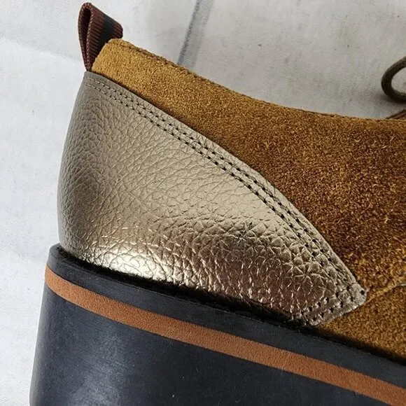 Emilie Karston Onaka Lace Up Derby Shoes Caramel Nubuck Suede Leather 39/7.5
