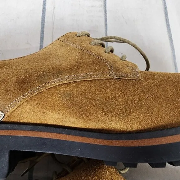 Emilie Karston Onaka Lace Up Derby Shoes Caramel Nubuck Suede Leather 39/7.5