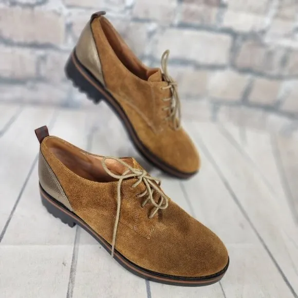 Emilie Karston Onaka Lace Up Derby Shoes Caramel Nubuck Suede Leather 39/7.5