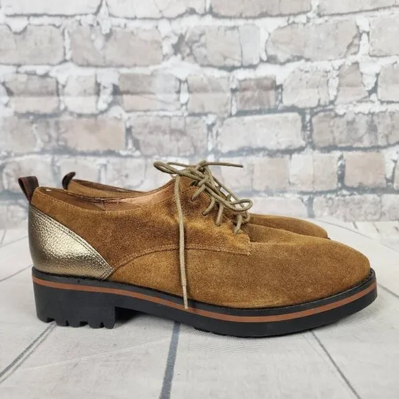 Emilie Karston Onaka Lace Up Derby Shoes Caramel Nubuck Suede Leather 39/7.5