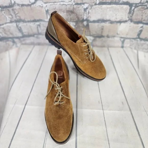 Emilie Karston Onaka Lace Up Derby Shoes Caramel Nubuck Suede Leather 39/7.5