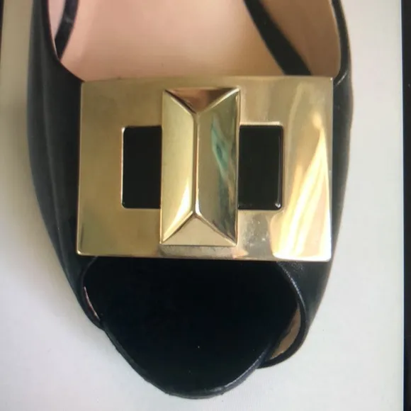 Emilio Pucci Elegant Black Peep-Toe Shoes with Gold Accent. Size 39