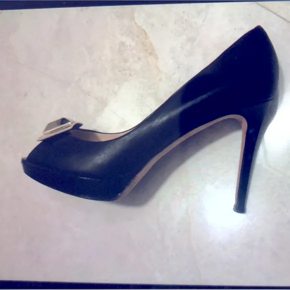 Emilio Pucci Elegant Black Peep-Toe Shoes with Gold Accent. Size 39