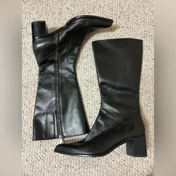 Enzo Angiolini black leather snip toe heeled boots 8.5