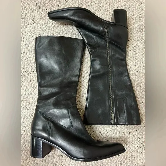 Enzo Angiolini black leather snip toe heeled boots 8.5