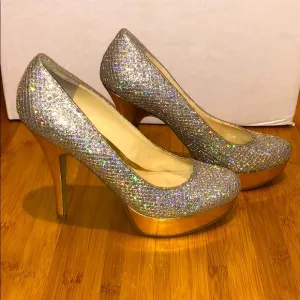 Enzo Angiolini silver/gold sparkle platform