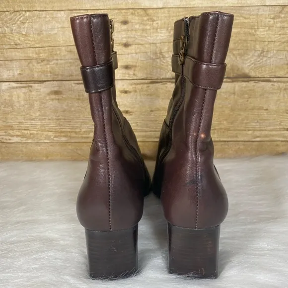 Etienne Aigner E-Magdlen Leather Dark Brown Ankle Boots Zip Dress Shoe 6.5M