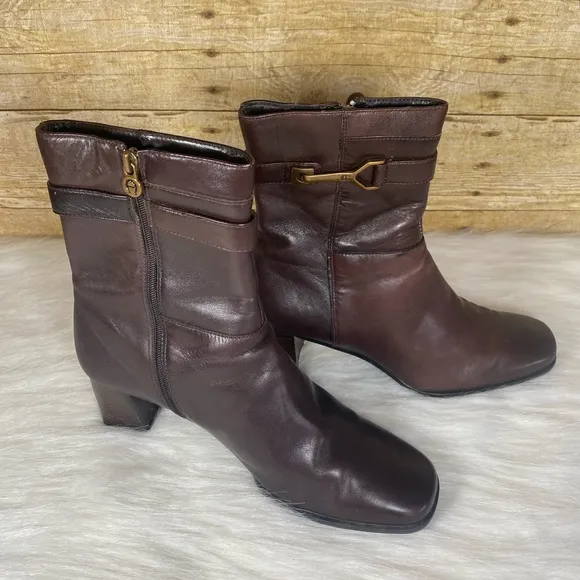 Etienne Aigner E-Magdlen Leather Dark Brown Ankle Boots Zip Dress Shoe 6.5M