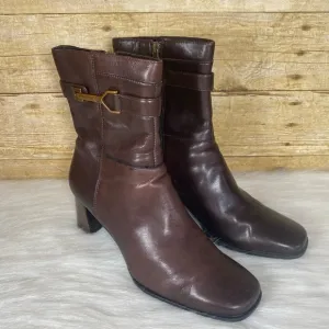 Etienne Aigner E-Magdlen Leather Dark Brown Ankle Boots Zip Dress Shoe 6.5M