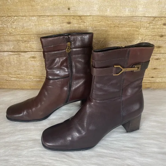 Etienne Aigner E-Magdlen Leather Dark Brown Ankle Boots Zip Dress Shoe 6.5M