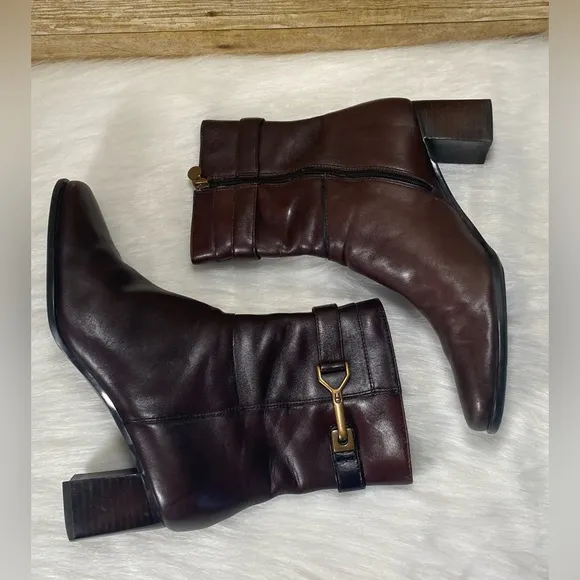 Etienne Aigner E-Magdlen Leather Dark Brown Ankle Boots Zip Dress Shoe 6.5M