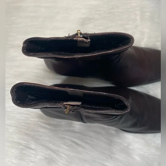 Etienne Aigner E-Magdlen Leather Dark Brown Ankle Boots Zip Dress Shoe 6.5M