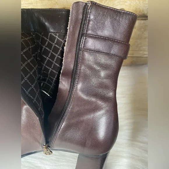 Etienne Aigner E-Magdlen Leather Dark Brown Ankle Boots Zip Dress Shoe 6.5M