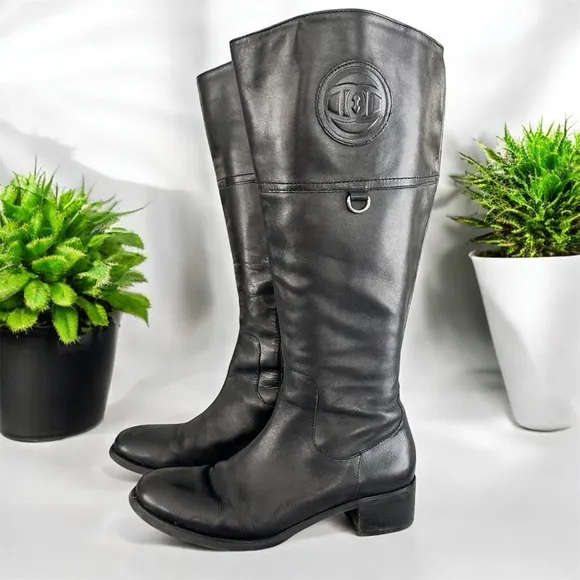 ETIENNE AIGNER *WIDE SHAFT* Tall Black Leather Riding Boots