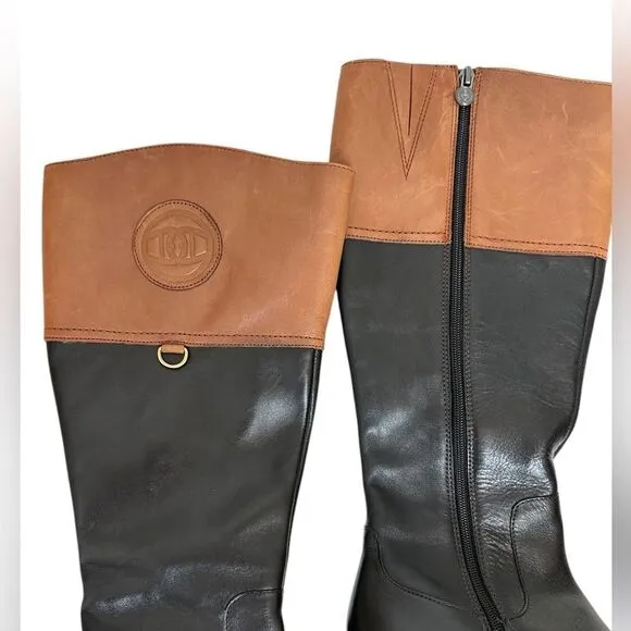 Etienne Aigner Chastity Leather Riding Boots Black Brown Size 7.5