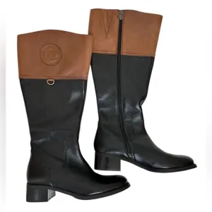 Etienne Aigner Chastity Leather Riding Boots Black Brown Size 7.5