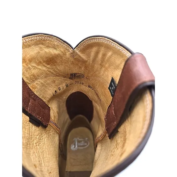 EUC JUSTIN Mens Size 8 D Brown Leather Roper Cowboy Western‎ Boots