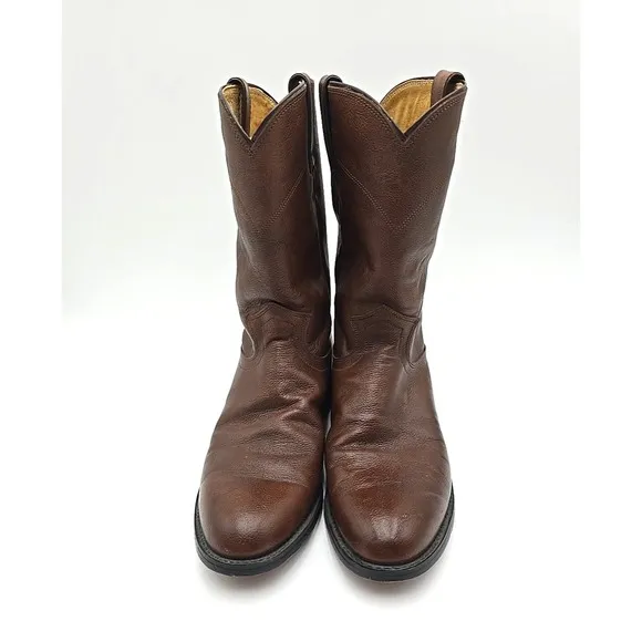 EUC JUSTIN Mens Size 8 D Brown Leather Roper Cowboy Western‎ Boots