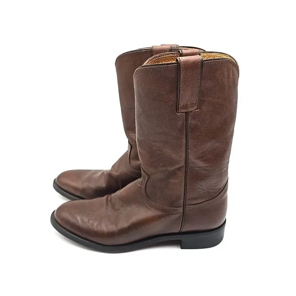 EUC JUSTIN Mens Size 8 D Brown Leather Roper Cowboy Western‎ Boots