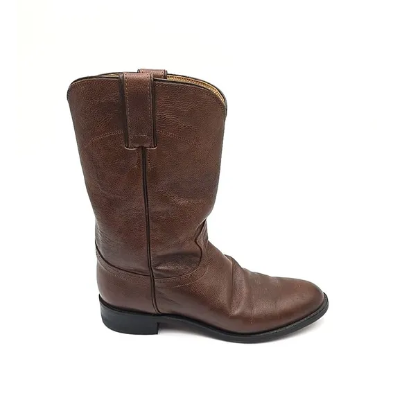 EUC JUSTIN Mens Size 8 D Brown Leather Roper Cowboy Western‎ Boots