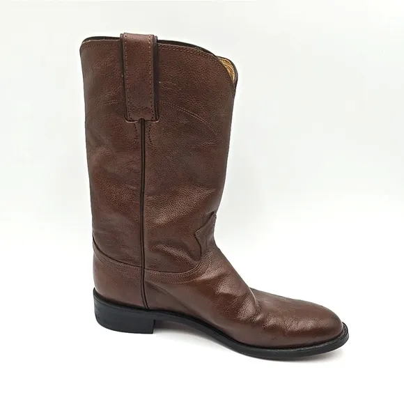 EUC JUSTIN Mens Size 8 D Brown Leather Roper Cowboy Western‎ Boots