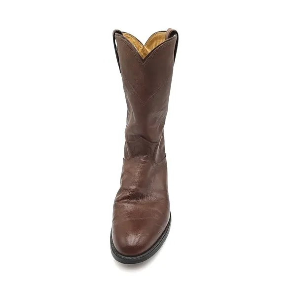 EUC JUSTIN Mens Size 8 D Brown Leather Roper Cowboy Western‎ Boots