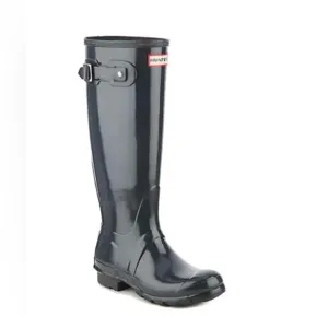 EUC tall Hunter boots, women’s size 10 with boot socks midnight dark gray