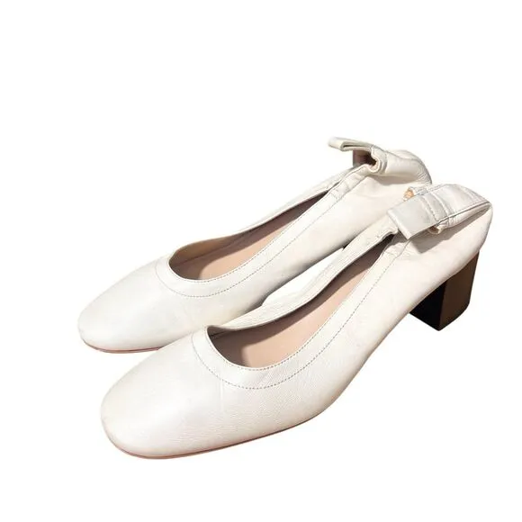 Everlane Shoes Womens 6.5 Ivory Leather Slip On Ballet  Block Heel Round Toe
