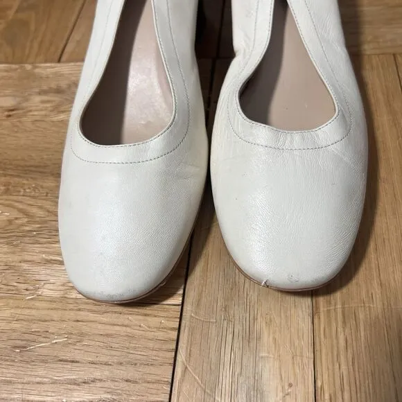 Everlane Shoes Womens 6.5 Ivory Leather Slip On Ballet  Block Heel Round Toe