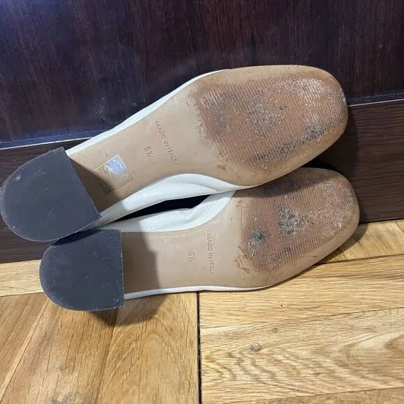Everlane Shoes Womens 6.5 Ivory Leather Slip On Ballet  Block Heel Round Toe