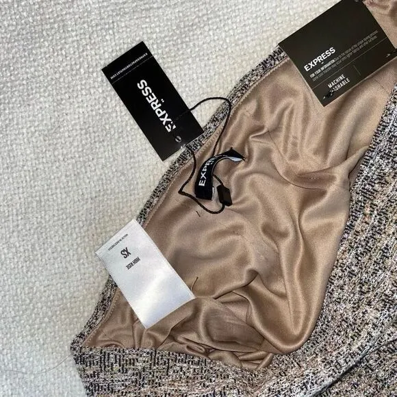 Express tweed knit neutral tan and black high rise skirt | Sz XS, NWT