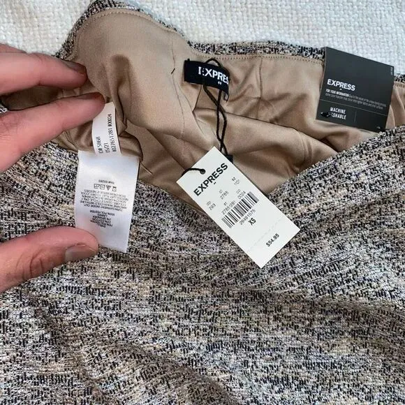 Express tweed knit neutral tan and black high rise skirt | Sz XS, NWT