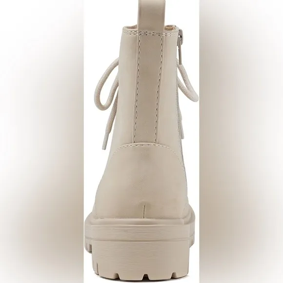 Fallon Combat Boots Beige by Soda Ankle Bootie Lace up‎ with Side Zipper