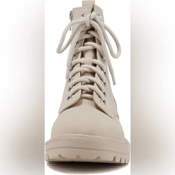 Fallon Combat Boots Beige by Soda Ankle Bootie Lace up‎ with Side Zipper