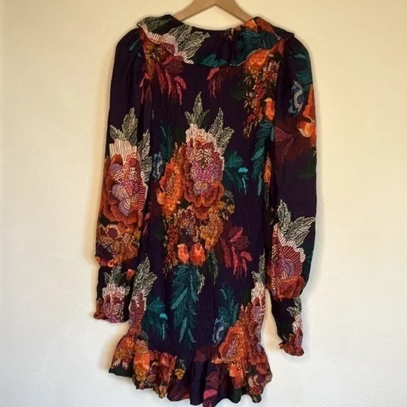 FARM Rio Flower Scarves Smocked Long Sleeve dress, size S, NWT