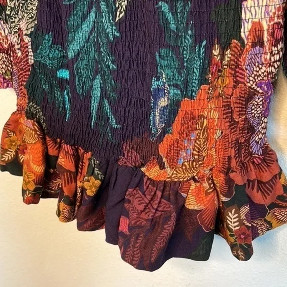 FARM Rio Flower Scarves Smocked Long Sleeve dress, size S, NWT