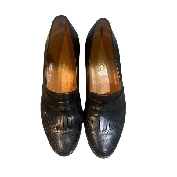 Ferragamo Salvatore men loafers leather black shoes 11B