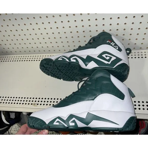 FILA MB Mens Athletic Basketball Shoes Size 10 White Pine Green Jamal Mashburn