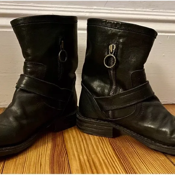 FIORENTINI   BAKER “Eternity” Black Leather Ankle Boots Sz 6 US 36.5 EU 4 UK EUC