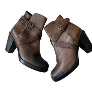 FIORENTINI   BAKER HEELED ANKLE BOOTS STRAP DETAIL WOMENS SIZE 9 LEATHER