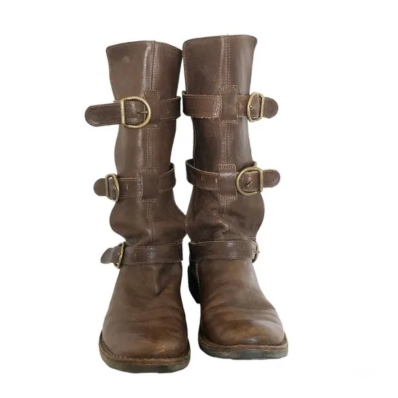 Fiorentini   Baker Tall Brown Eternity 7040 Moto Leather Biker Boots Size Size 6
