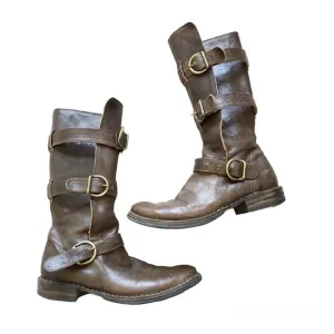 Fiorentini   Baker Tall Brown Eternity 7040 Moto Leather Biker Boots Size Size 6