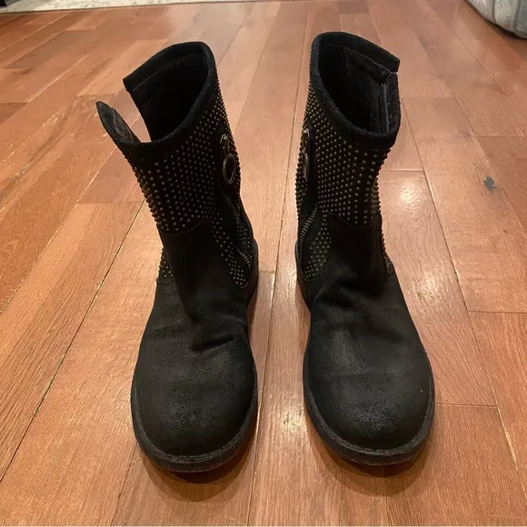 Florentini   Baker Eli Suede Bronze Studded Moto Boot Size 35 Black Distressed